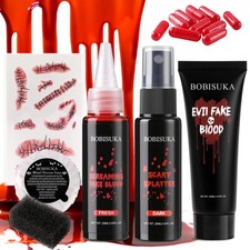 Halloween Makeup Fake Blood Kit- Washable Dark Spray  Fresh Dripping  Blood...