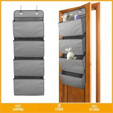 Versatile Over Door Storage Organiser 4 Pocket Hanging Shelf with 4 Hooks