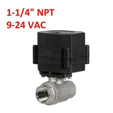 Micro Motorized Ball Valve 1-1/4" NPT Stainless Body 0-150 psi 9 to 24 VAC/DC