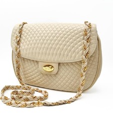 BALLY Shoulder bag Quilted Leather Chain shoulder Beige Authentic From Japan