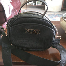 XOXO Black Logo Shoulder Bag Gold Hardware Adjustable, clean, Strap Zip Closure