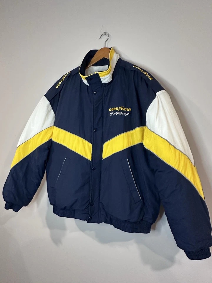 Chaqueta acolchada de carreras Goodyear #1 vintage años 90 talla grande envolvente diamante Foto 4 de 4