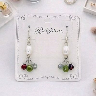 NWT Brighton Eye Candy Drop Earrings Pearl & Gemstone Dangle Silver Tone 