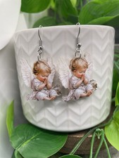 2  Silver-tone Acrylic Angel Boho Earring Set New Free Ship B5349