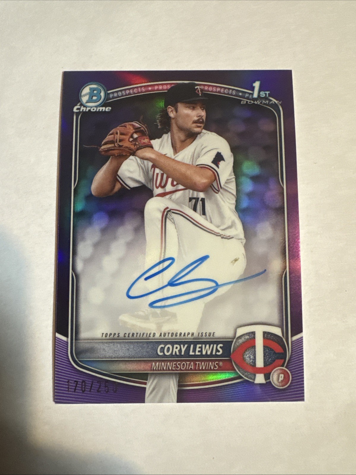2025 Bowman Cory Lewis Chrome Auto Purple Refractor 1st 170/250 Twins
