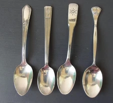 4 Antique Vintage Silver Plate Collection of Demi-Tasse Coffee Spoons