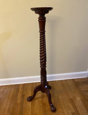 Vintage Solid Mahogany Carved Wood Plant Stand 50” Tall Ball in