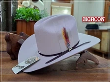 Texana Original Morcon 20X Estilo Sinaloa con Plumas Cowboy Felt Hat-Silverbelly