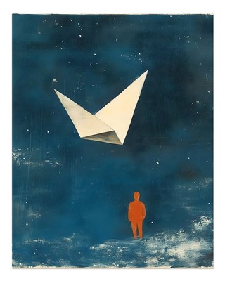 Dreamlike Night Sky Wall Art With Origami And Silhouette Minimalist