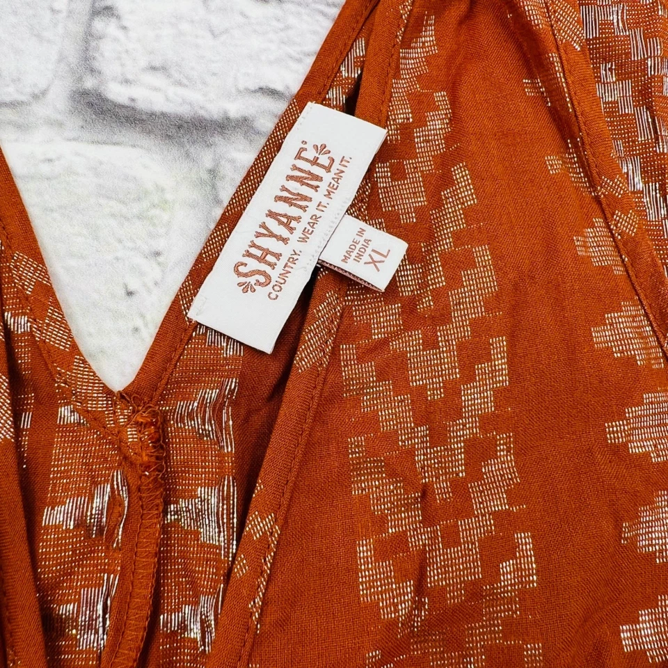 Shyanne Womens XL Mini Tank Dress Burnt Orange Silver Aztec Sleeveless - Image 3 of 4