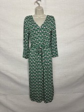 Boden Dress 6 Green Floral Aline Maxi Long Sleeve Belt Vneck Stretch