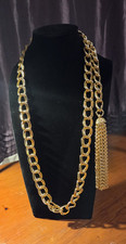 VTG Gold Tone Double Curb Link Chain Dangle Tassel Belt Adjustable JAPAN