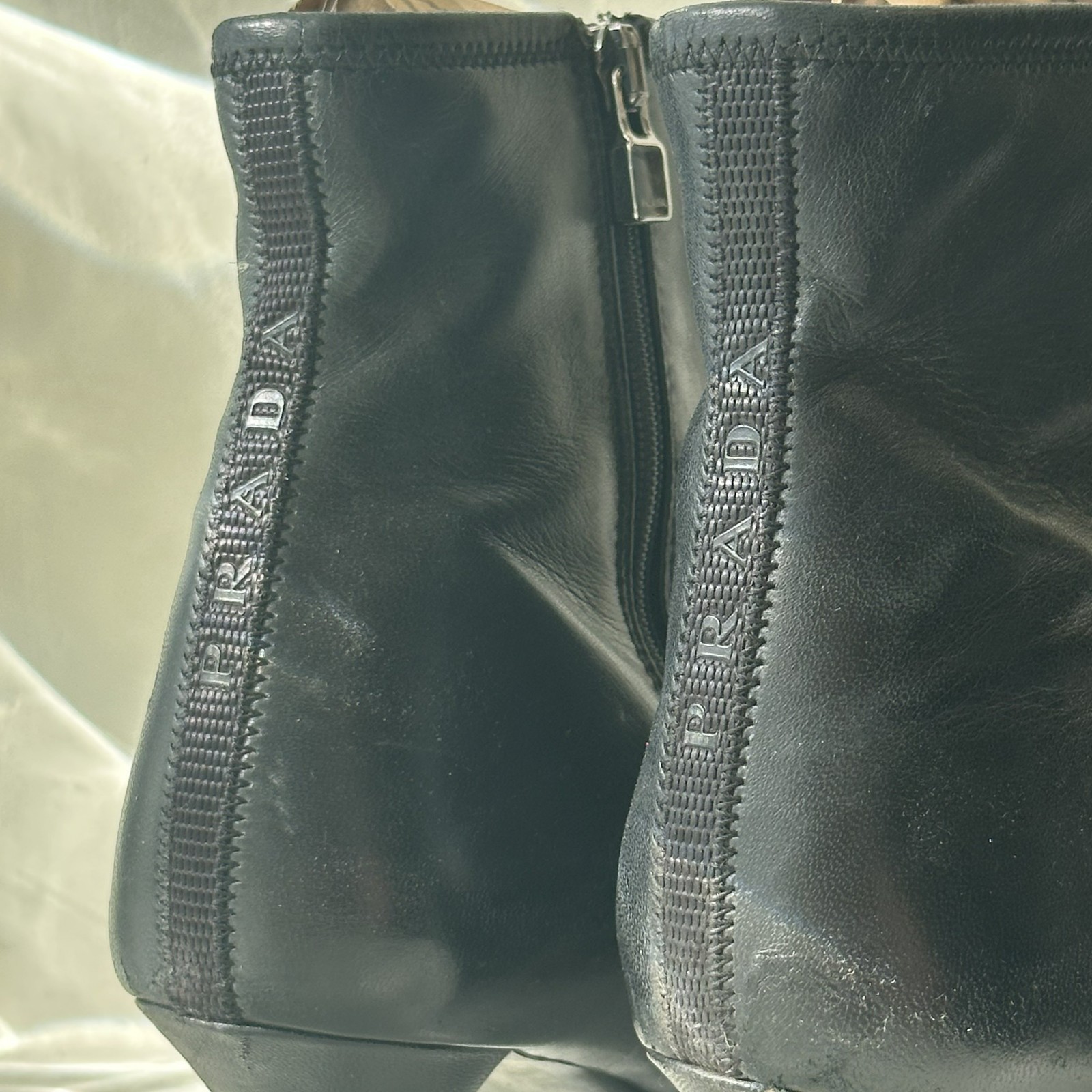 PRADA black leather ankle boot heels - image 8