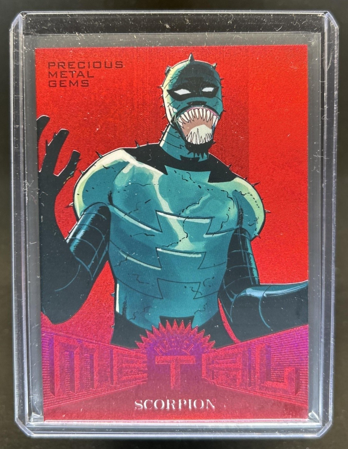 2017 Fleer Ultra Marvel Spider-Man Scorpion Metal Precious Gems Red #/99
