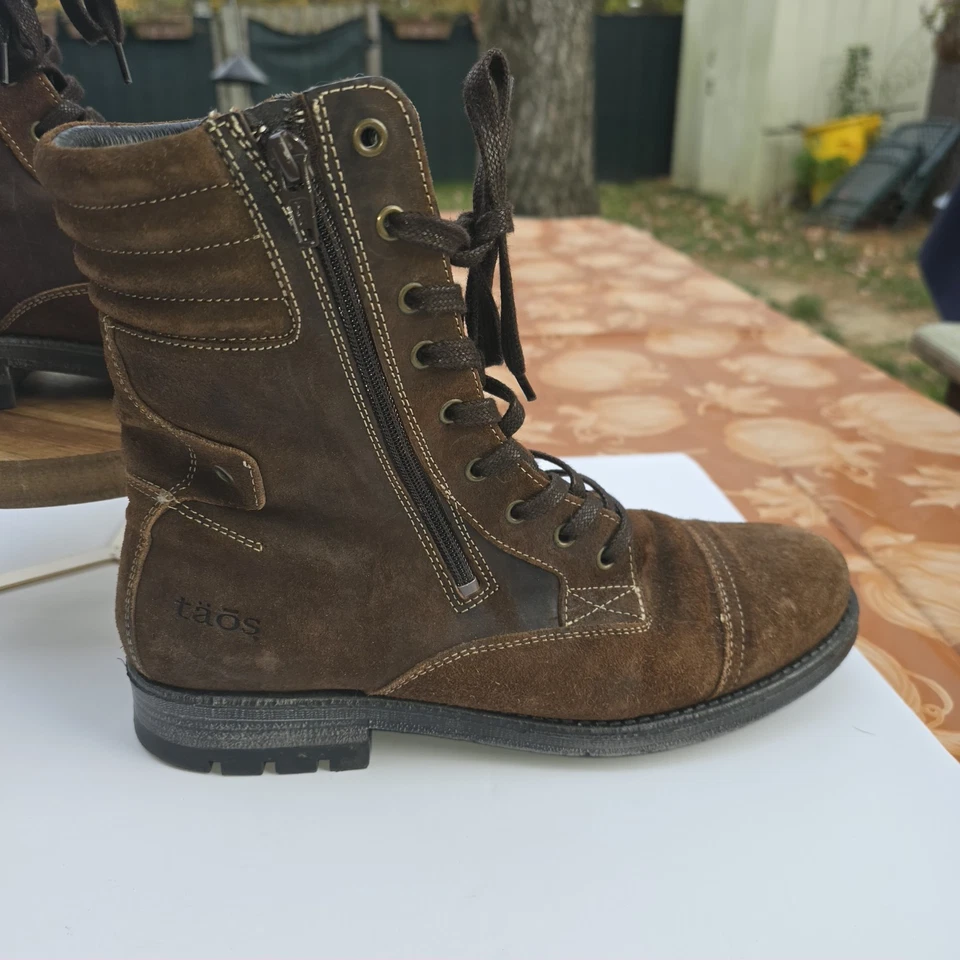Taos Renegade Combat Boot Womens US 10-10.5 EU 41 Brown Leather Suede Zip & Lace - Image 3 of 4