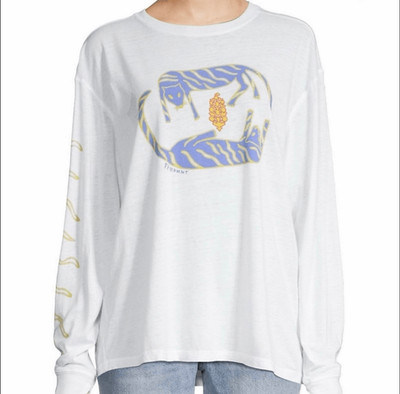 Free People FP Movement Keep Rolling Long Sleeve Graphic Tee Ivory Tiger S NEW