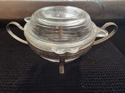 Vintage Phoenix 6" Ribbed Glass Casserole Dish w/Lid in Metal Server England — photo 1