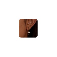 Gold Earrings for Women - Gold Cross Dangle Earrings - 14K Gold Plated Huggie...