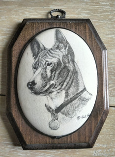 Earl Sherwan Basenji Dog Beaded Glass Wall Plaque Art Handmade Circa 1980s