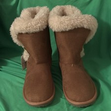 The Children's Place Girls Tan Faux Fur Lined Ankle Boots Buckle, US 6