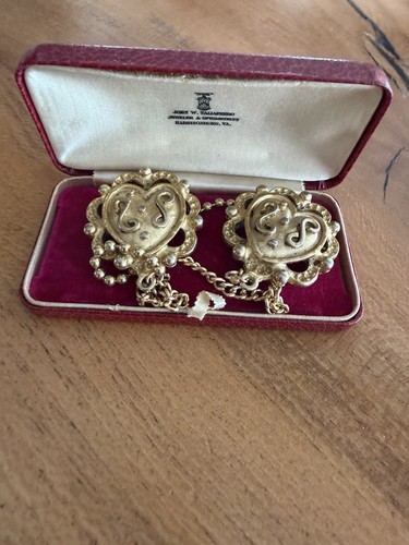 Gold Tone Heart Dress Clip Double Clips with Chain, Love & Hearts Theme