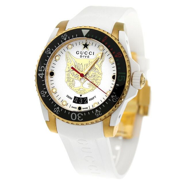 Gucci Dive Men's Watch YA136322 Quartz Stainless Steel White Gold Used From Japa