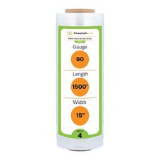 4 Rolls 15" x 1500' 90 Gauge Blown Stretch Film Shrink Hand Wrap - Clear