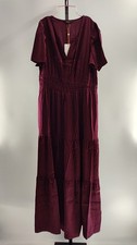 Quince Women Washable Stretch Silk Tiered Maxi Dress Wine Tasting Red M