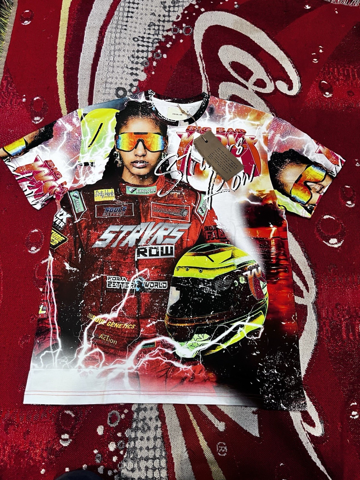 T shirt uomo grande oversize Strivers fila AOP NUOVA CON ETICHETTE auto da corsa streetwear