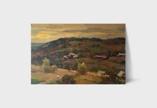 Oil painting Village Ukrainian painter canvas Unframed original Decor landscape