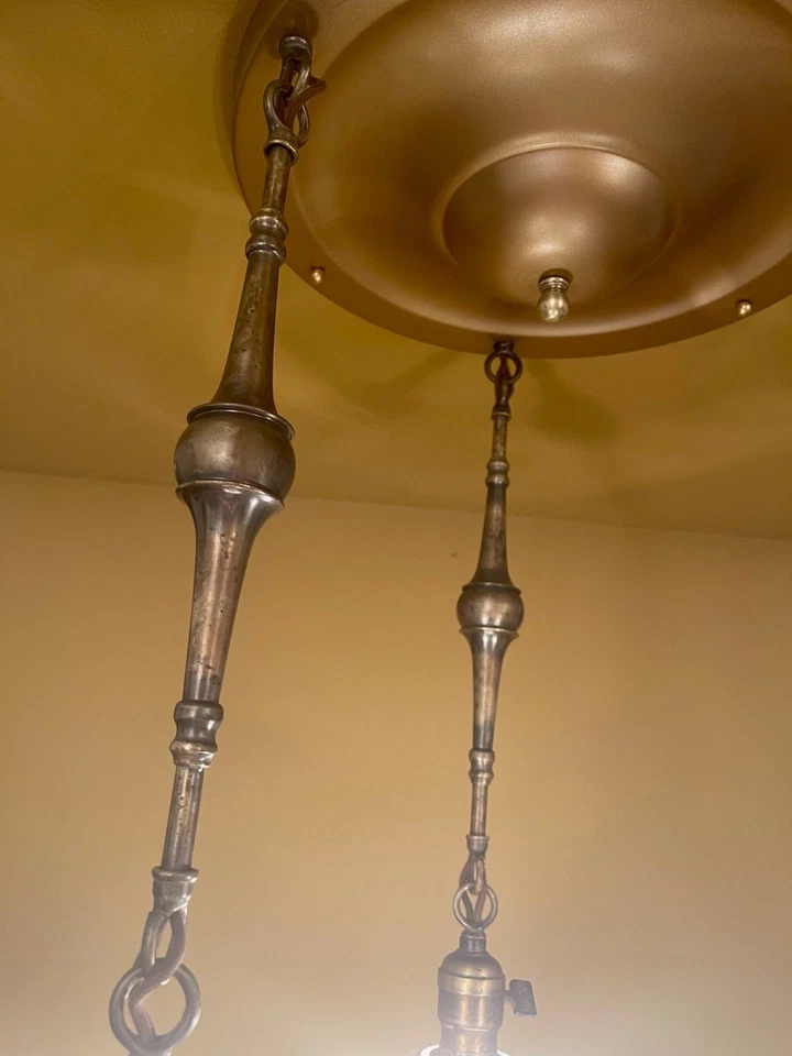 Vintage Lighting 1910s surface mount pan! Glass shades!! - Image 4 of 4