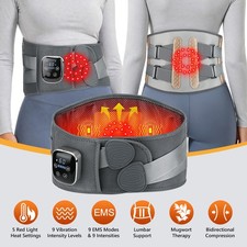 EMS Red Light Heated Back Massager with Vibration Lumbar Waist Belt Pain Relief