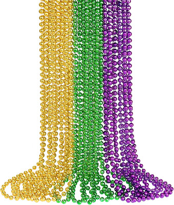 12 PCS Mardi Gras Beads, 33'' Metallic Gold Green Purple Mardi Gras Necklaces Ac