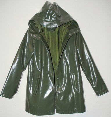 NOISY MAY PU Damen Hoch Glanz Regenjacke + Kapuze Regen Jacke Mantel ca 38/S-M