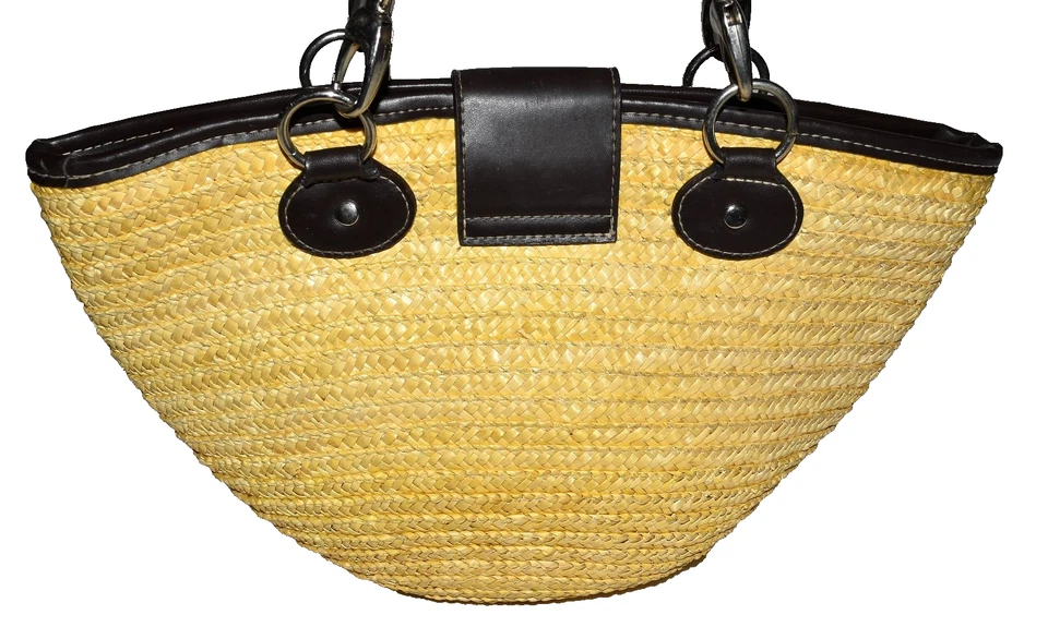 Bolsa de ombro St Johns Bay palha de trigo natural com detalhes em couro sintético marrom - Imagem 3 de 4