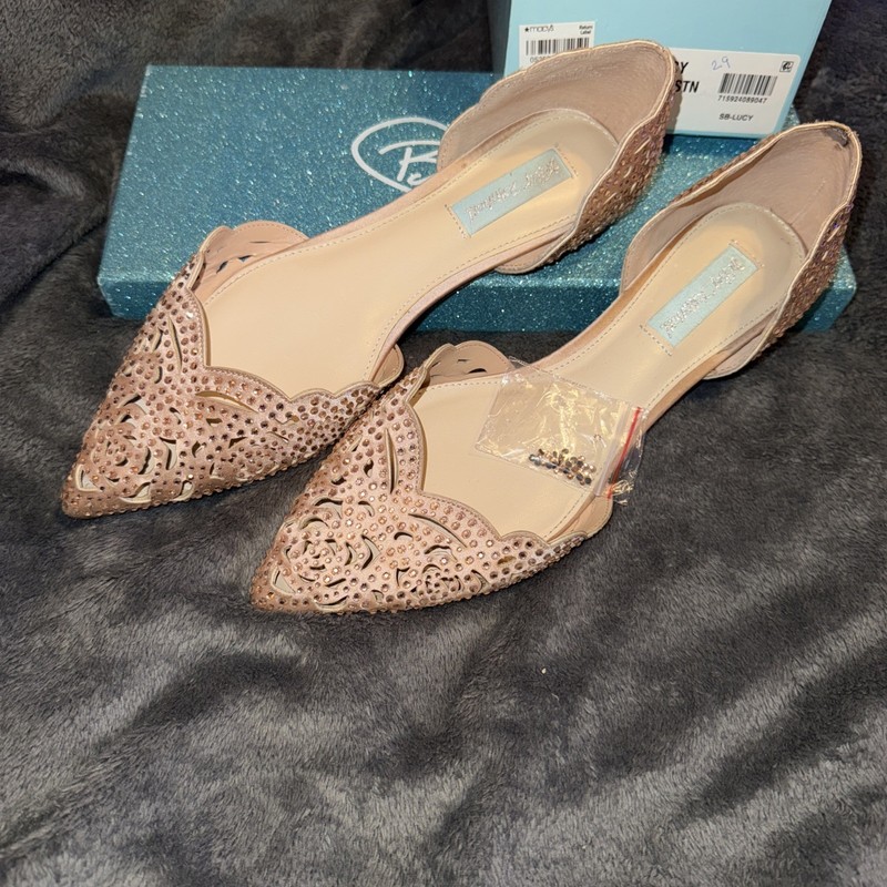 Betsey Johnson Womens Lucy Rhinestone Cutout Flats Shoes Light Gold Size 8M