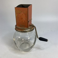 Hazel Atlas Vintage 40's Tin Glass Hand Crank Nut Spice Grinder Chopper 6.25 in