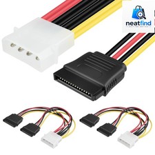4 Pin Male IDE Molex to 15 Pin Female Dual SATA Power Splitter Adapter Cable ...