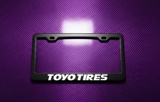 Reflective White Toyo Tires License Plate Frame Black Metal W/ Screws and Caps