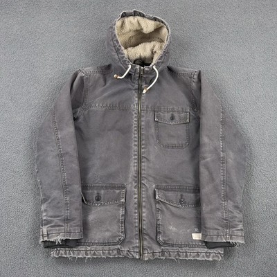Quiksilver Jacket Mens Large Gray Canvas Hooded Insulated Lined Parka Workwear