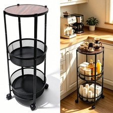 Round 3-Tier Folding Utility Cart with Locking Wheels,Portable Organizer Trolley