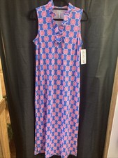 Lulu B M Ruffle V-Neck Maxi Dress Blue Pink Upf50