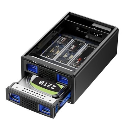 CENMATE Hybrid 2.5/3.5'' SATA HDD/SSD+3* M / B+M Key M.2 NVMe 4 bay, Black