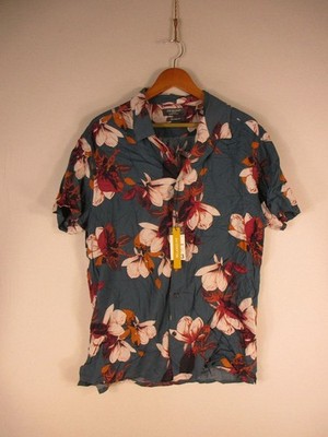 Primark Shirt Mens L Floral Short Sleeve Button Relaxed Fit Teal