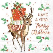 Decoupage Art Craft Cocktail Napkin 5" x 5" Merry Little Deer, Christmas