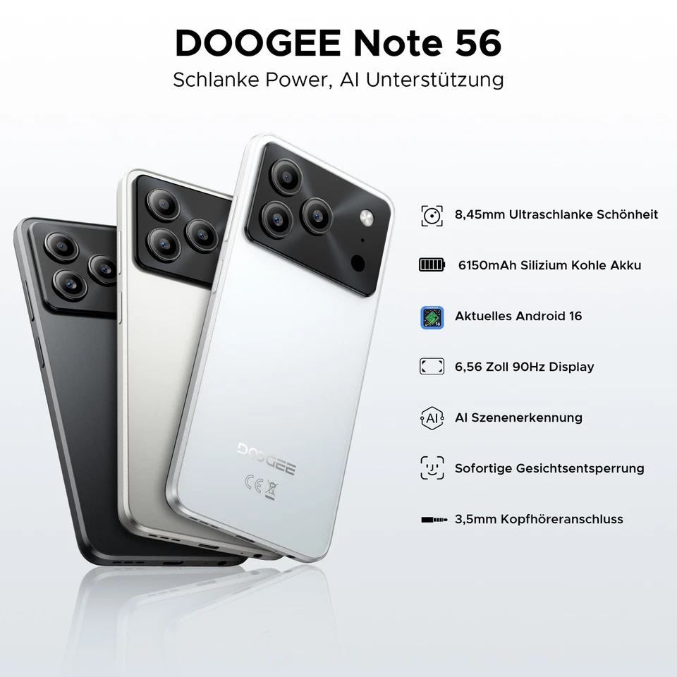 DOOGEE Note 56 6,56" Handy Ohne Vertrag Android 16 Smartphone 24GB+64GB 6150mAh - Bild 2 von 4