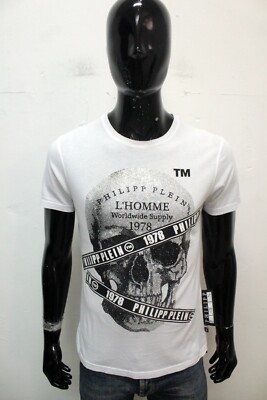 Philipp Plein Size M Men's White Cotton Summer Jersey T-Shirt
