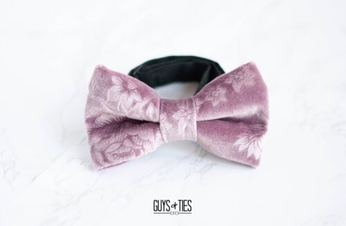 HANDMADE Velvet Bowtie Mens Dusty Pink Floral Pretied Custom Wedding Groom Gift