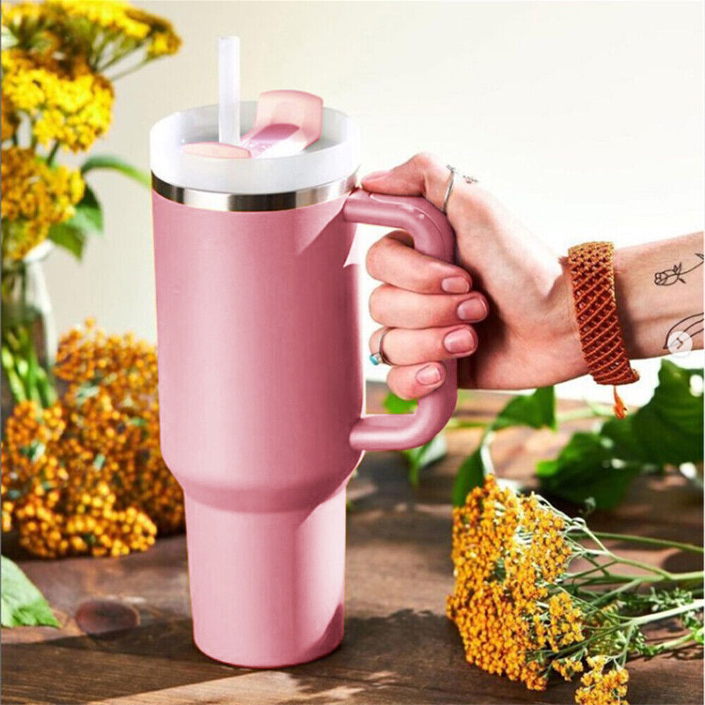 Stanley Mug With Handle 40 oz Stanley Cup Dupe Straw Lid Insulated Stainless Steel Water Bottle Tumbler | eBay