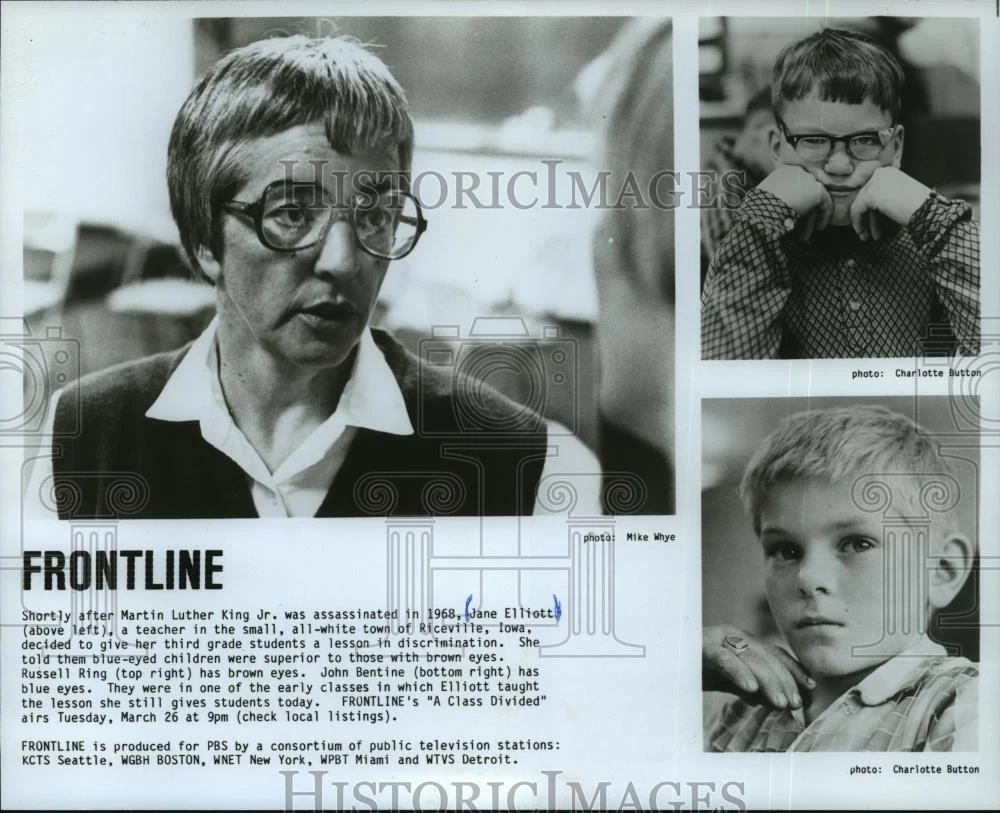 1985 Press Photo Jane Elliott & Children of Frontline "A Class Divided" TV - 画像1/2